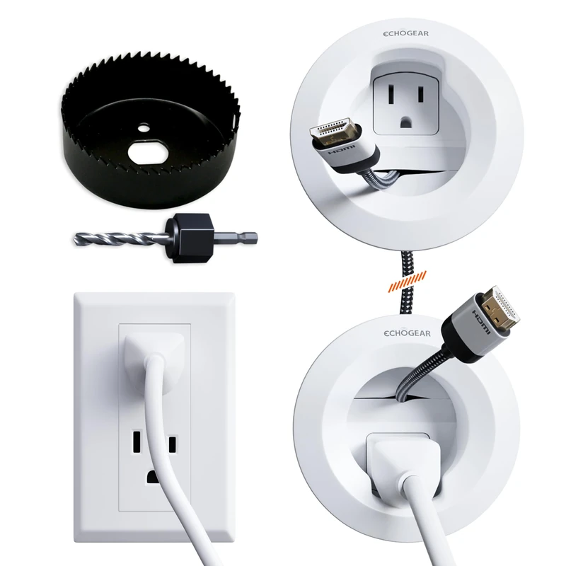 ECHOGEAR in-Wall Cable Management Kit - Includes Power & Low Voltage Cable Management - Hide TV Wires When Mounting A TV - Includes Hole Saw Drill Attachment for Easy Install - Image 1