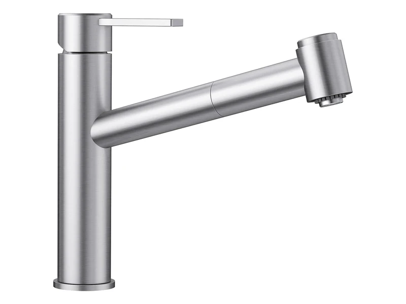BLANCO AMBIS-S | Kitchen Mixer tap in Solid Stainless Steel | Low-Pressure | with Pull-Out Hose | Switch from Clear Jet to Spray Jet | Ceramic Cartridge | Water-Saving | [5.2x30.9x23.1 cm]