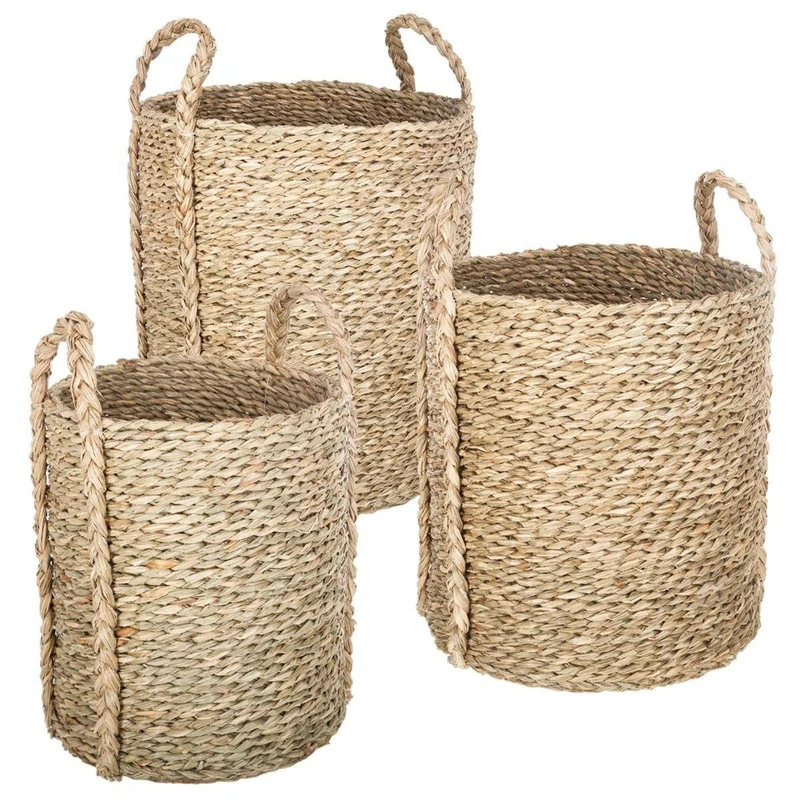 Atmosphera Set of 3 Round Seagrass Baskets Natural - Image 1