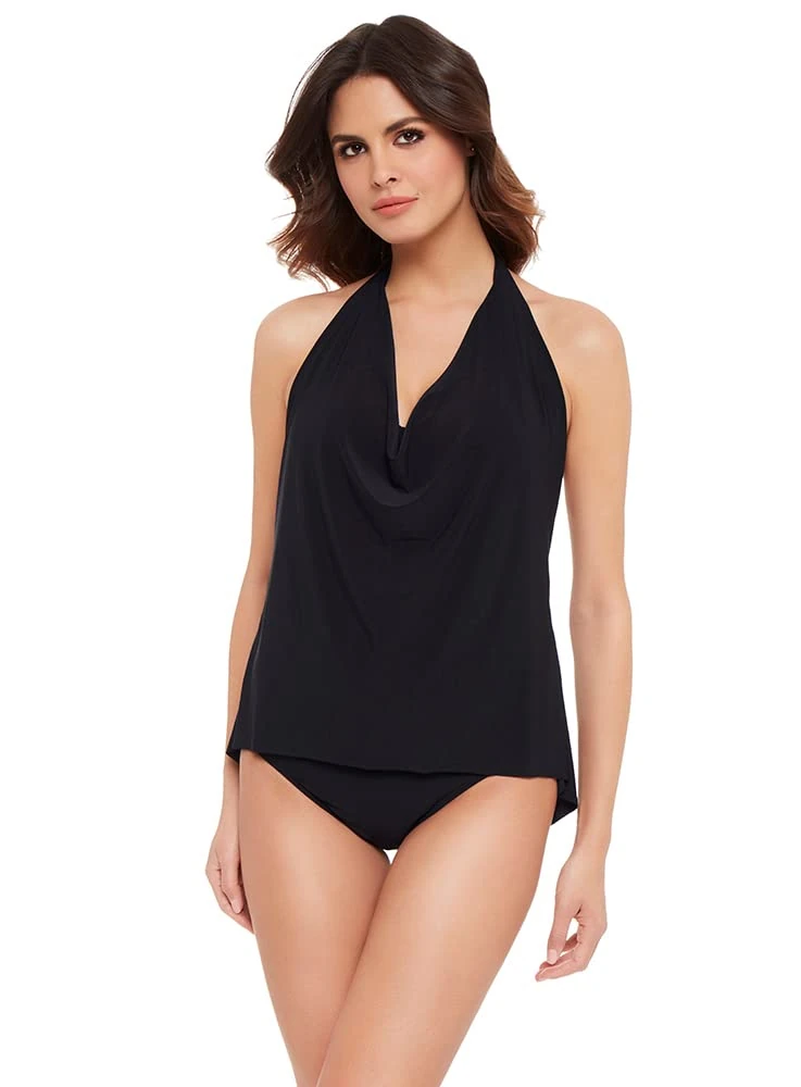 Magicsuit Women's Swimwear Plus Size Swimwear Solid Sophie Cowl Neck Underwire Bra High Low Hem Tankini Top - Black - 24 Plus