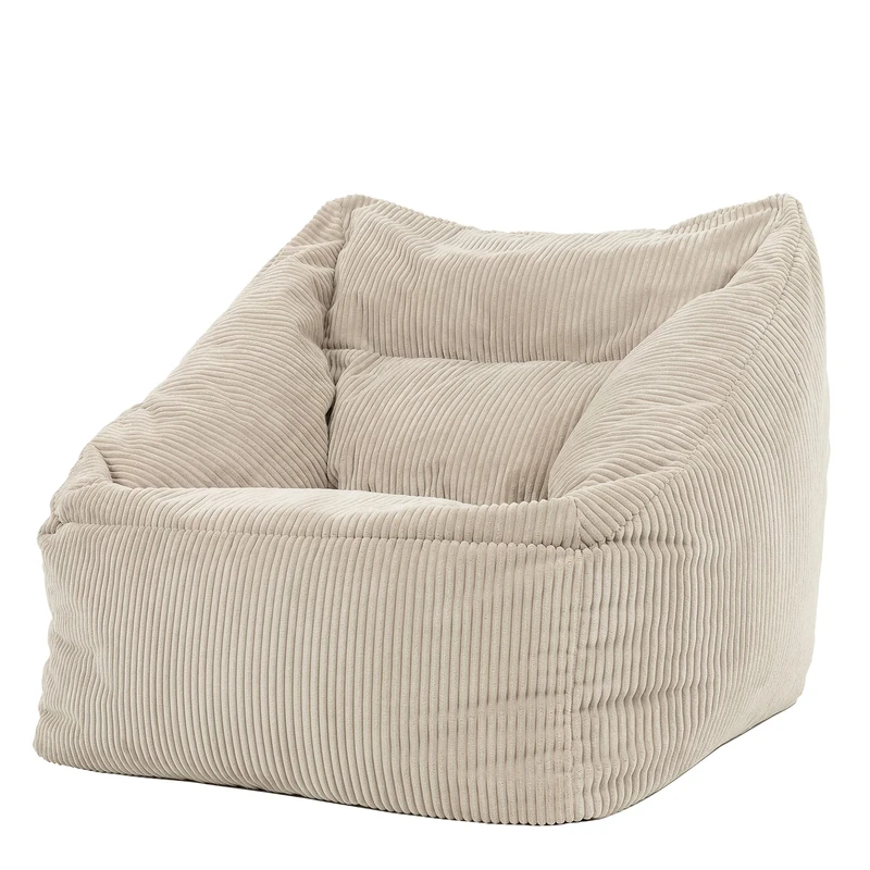 icon Natalia Cord Bean Bag Chair, Beige, Large Adult Bean Bag with Filling Included, Comfy Chair, Armchair, Living Room, Living Room Furniture, Bedroom Furniture