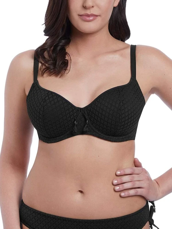 Freya Womens Bohemia Underwire Sweetheart Padded Bikini Top, 32GG, Black