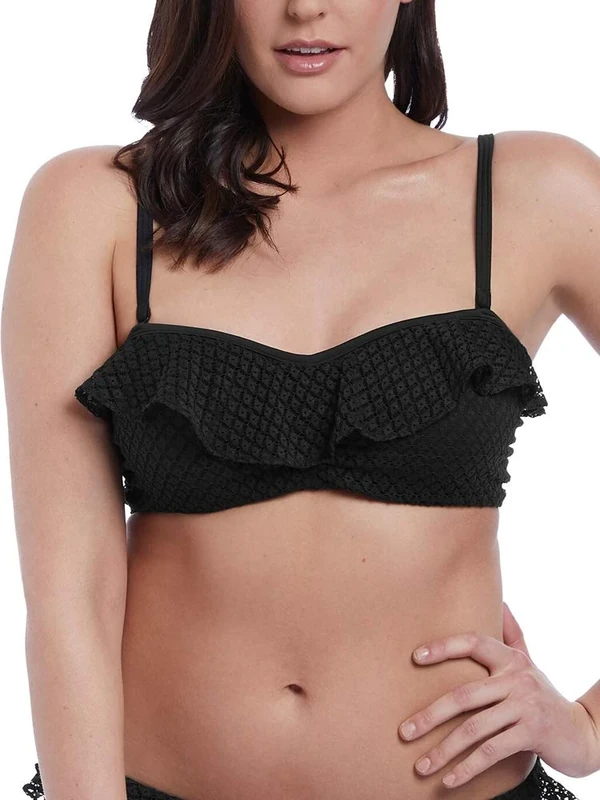 Freya Womens Bohemia Underwire Bandeau Bikini Top, 34C, Black