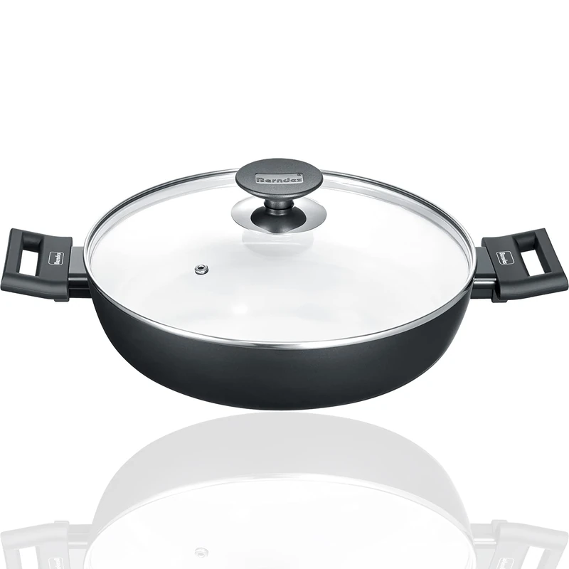 Berndes 013365 Serving Pan Starter Aluminium Induction b.Nature, Scratch-Resistant Coating Made of Quartz, with Lid, Suitable for Induction Cookers, 24 cm