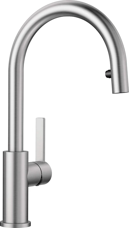 BLANCO Candor-S | Kitchen Mixer tap in Solid Stainless Steel | Low-Pressure | with Pull-Out Hose | Non-Return Valve | Ceramic Cartridge | Assured Water Quality & Water-Saving | [5.2x23.9x36.8 cm]