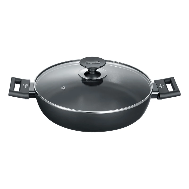 Berndes Serving Pan 28 cm Aluminium Induction Frying Pan with High Rim and Soft-Touch Handles, Induction Pan Non-Stick Coating, Suitable for Induction Cookers, for Roasting, Stewing and Serving