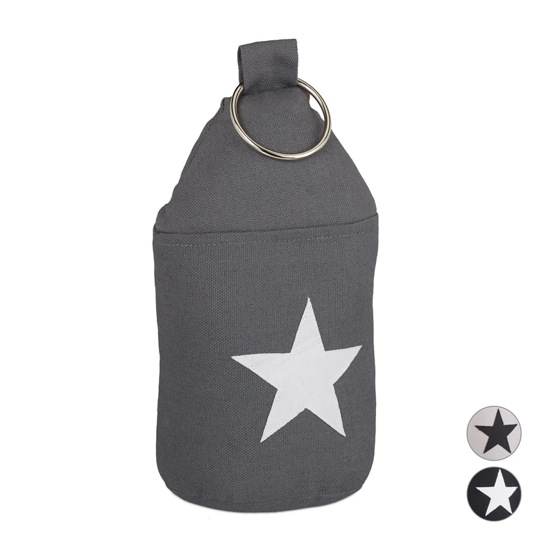 Relaxdays Star Door Stop, Fabric Bumper, Floor Doorstop, Tall, with Handle, HxD: 23 x 11 cm, Dark-grey - Image 1