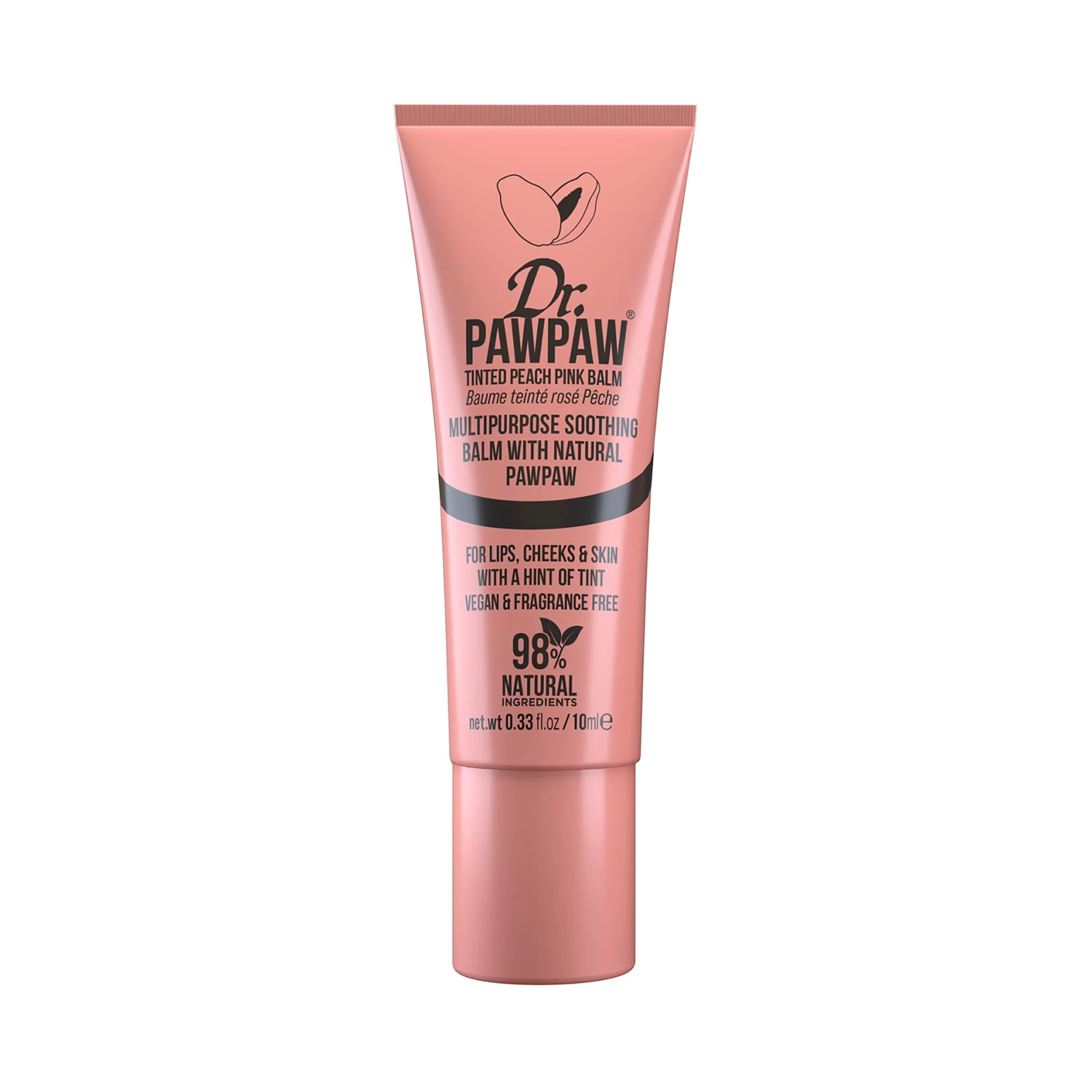 Dr.PAWPAW Tinted Peach Pink Lip Balm (10ml), Natural Multipurpose Balm with PAWPAW, Aloe Vera & Olive Oil, Vegan Buildable Colour for Lips, Cheeks & Eyes