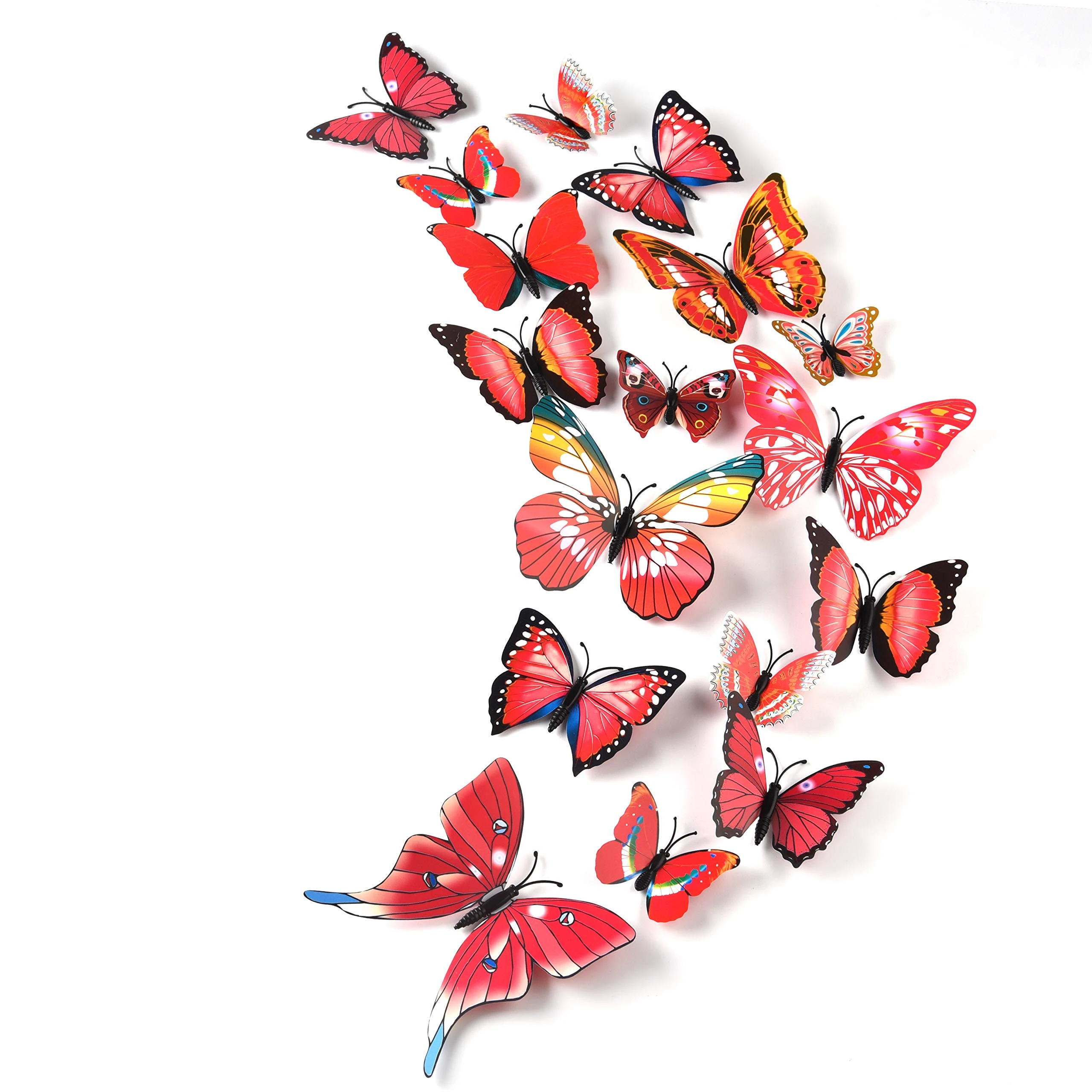 TUPARKA 36 Pieces 3D Butterfly Wall Stickers Wall Butterflies Girls Bedroom Accessories Multi-Color Optional (Red)