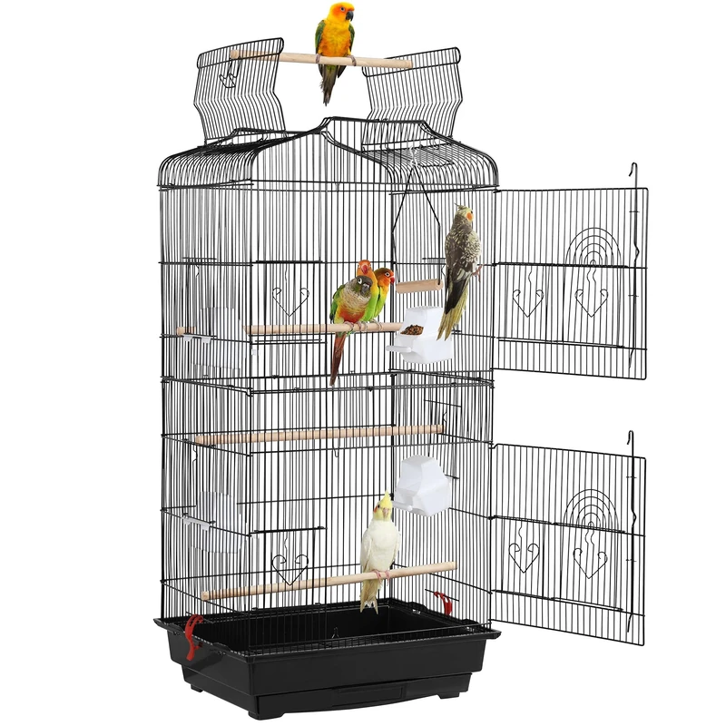 Yaheetech Metal Bird Cage Parrot Cage for Budgie/Lovebird/Cockatiel/Canary with Open Play Top 104cm Black