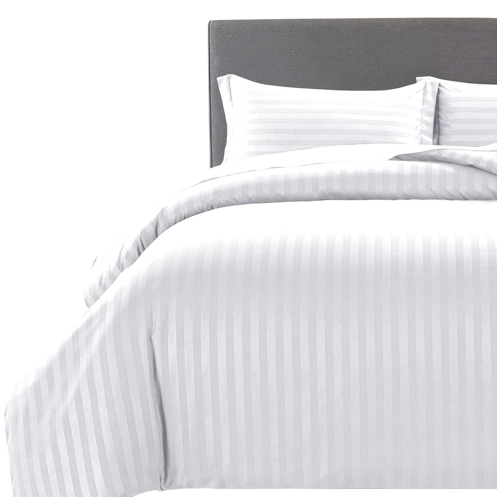 MOONLIGHT20015 Double Duvet Set Reversible Stripes Satin Double Bedding Set with 2 Pillowcases Soft Hypoallergenic Duvet Cover (White 200x200 CM)