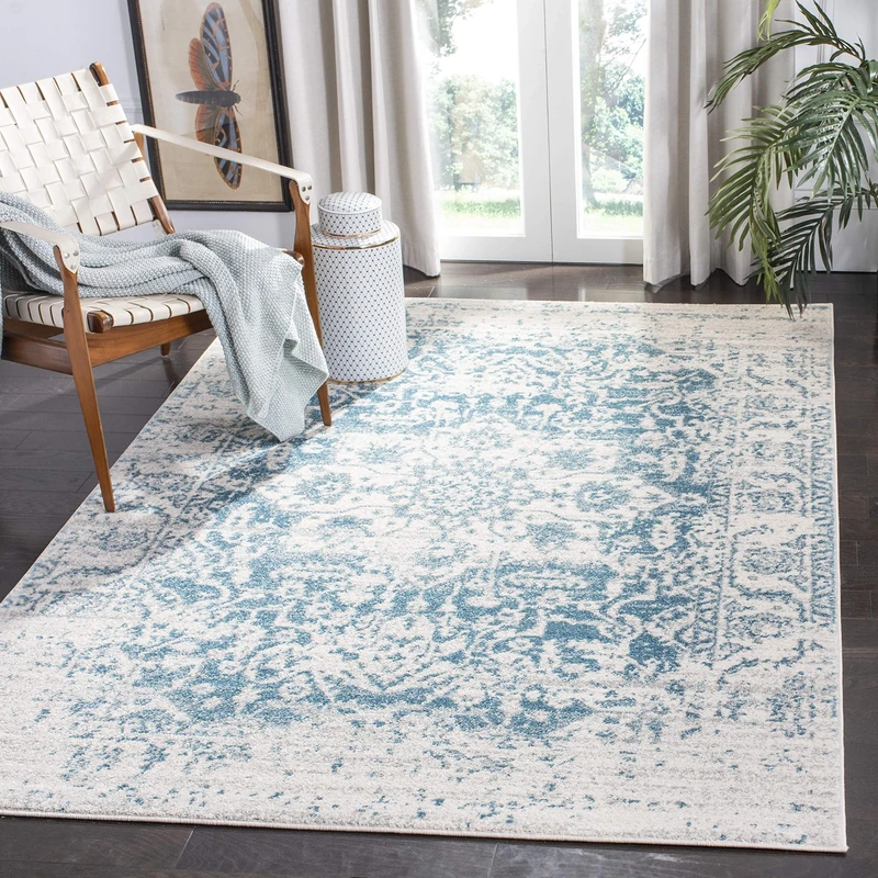 Safavieh Modern Chic Rug for Living Room, Dining Room, Bedroom - Madison Collection, Short Pile, in Teal and Ivory, 201 X 279 cm