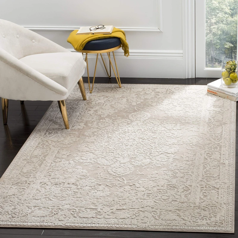 Safavieh Contemporary Rug for Living Room, Dining Room, Bedroom - Reflection Collection, Short Pile, in Beige and Ivory, 160 x 160 cm