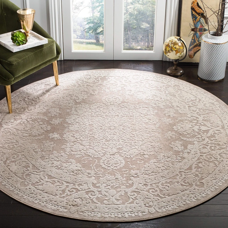 Safavieh Contemporary Rug for Living Room, Dining Room, Bedroom - Reflection Collection, Short Pile, in Beige and Ivory, 160 x 160 cm