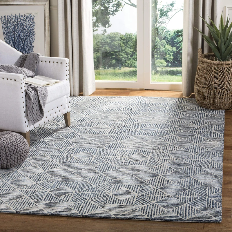 Safavieh Contemporary Rug for Living Room, Dining Room, Bedroom - Abstract Collection, Short Pile, in Blue and Ivory, 122 X 183 cm
