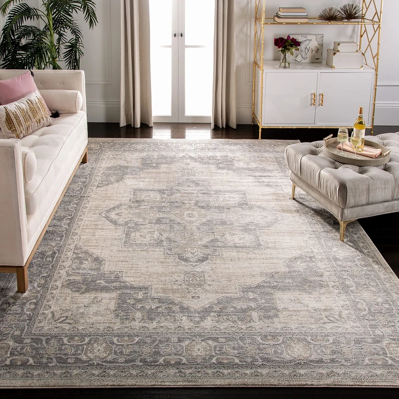 Safavieh Traditional Rug for Living Room, Dining Room, Bedroom - Brentwood Collection, Short Pile, in Cream and Grey, 240 X 300 cm