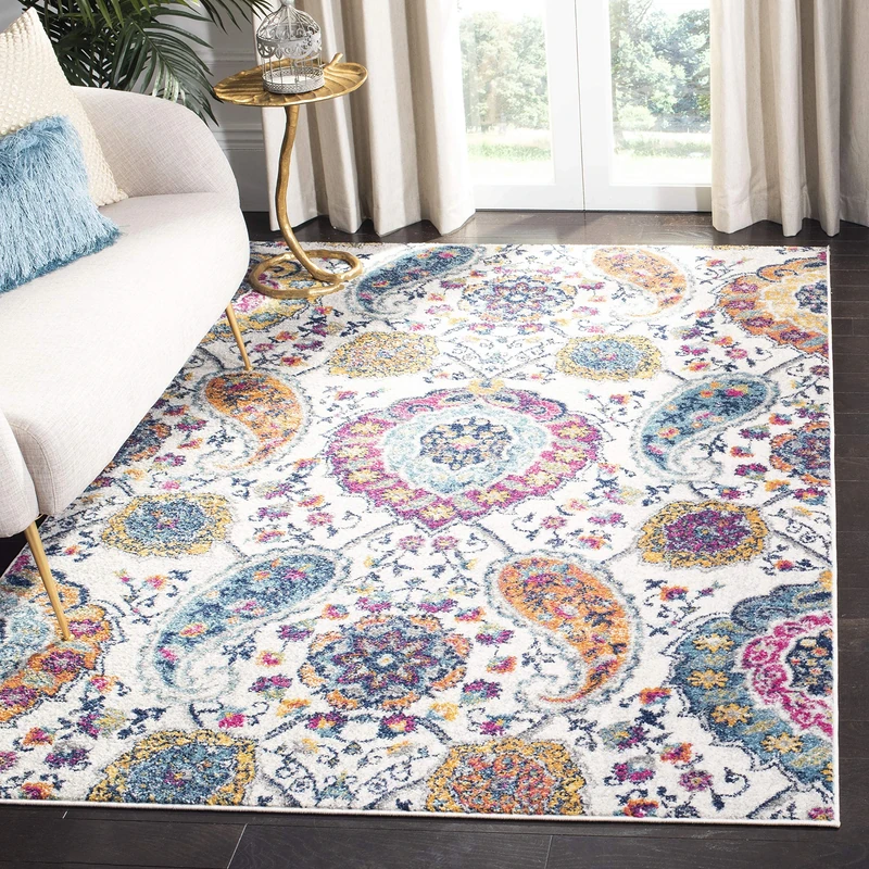 Safavieh Modern Chic Rug for Living Room, Dining Room, Bedroom - Madison Collection, Short Pile, in Cream and Multi, 155 X 229 cm