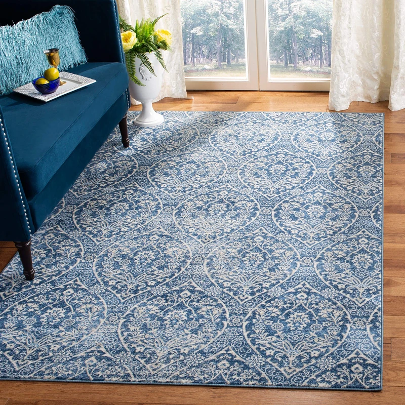 Safavieh Traditional Indoor Woven Rectangle Area Rug, Brentwood Collection, BNT860, in Navy / Light Grey, 160 X 229 cm for Living Room, Bedroom or Any Indoor Space