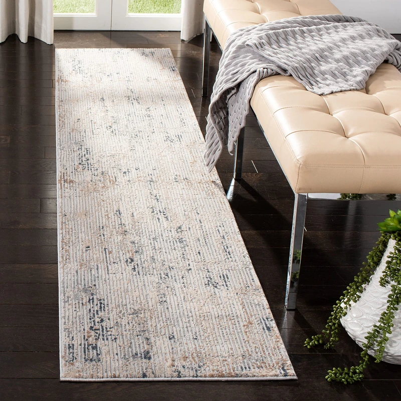 SAFAVIEH Abstract Rug for Living Room, Dining Room, Bedroom - Invista Collection, Short Pile, in Cream and Charcoal, 61 X 244 cm - Image 1