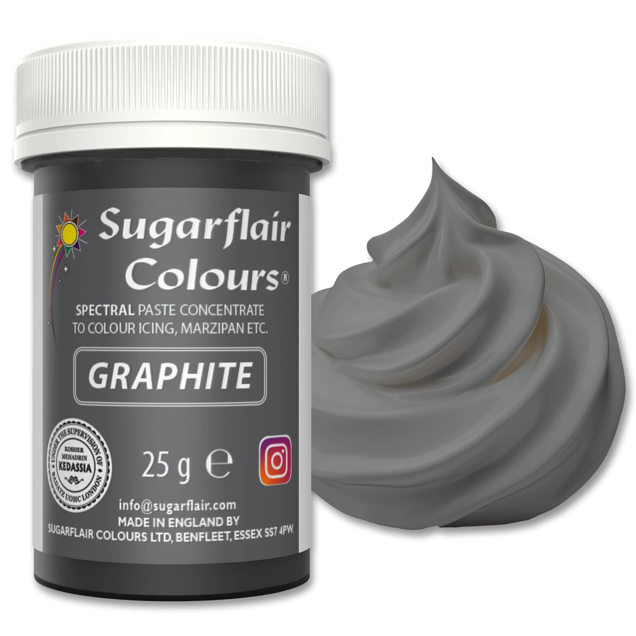 Sugarflair Food Colouring Paste Graphite Grey, Concentrated Spectral Food Colouring for Buttercream, Sugar Paste, Royal Icing, Cake Mixes, Macarons and More! - 25g