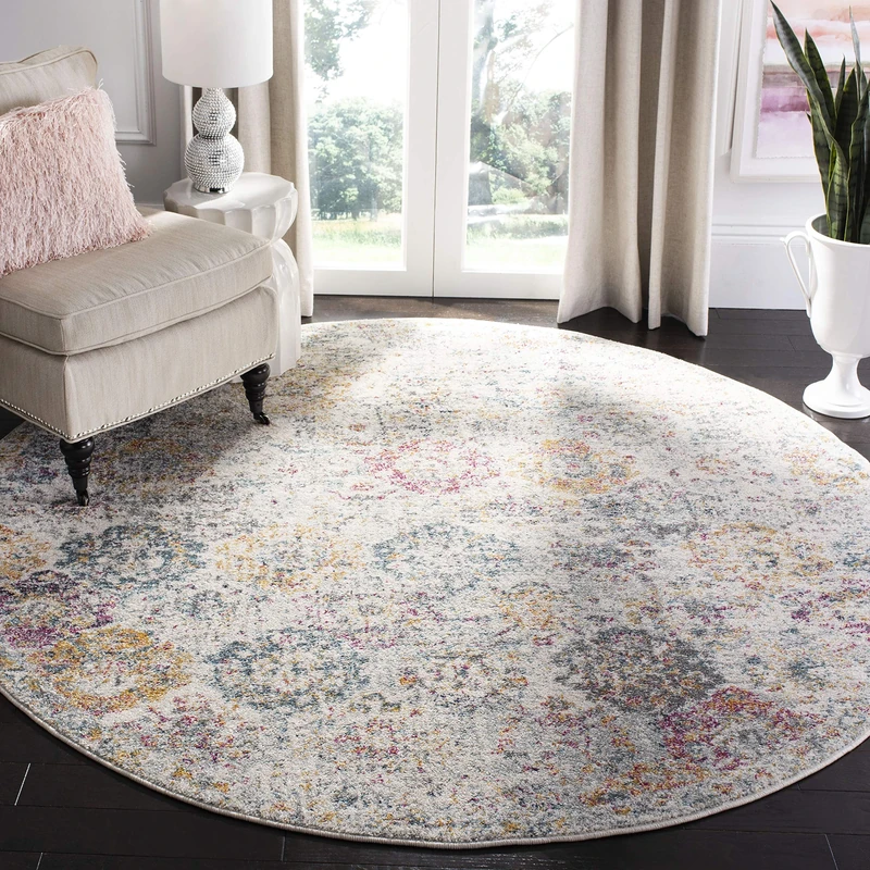 Safavieh Distressed Rug for Living Room, Dining Room, Bedroom - Madison Collection, Short Pile, in Grey and Gold, 200 x 200 cm