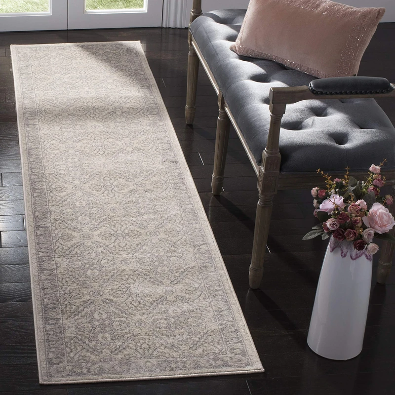 SAFAVIEH Traditional Rug for Living Room, Dining Room, Bedroom - Brentwood Collection, Short Pile, in Cream and Grey, 61 X 244 cm