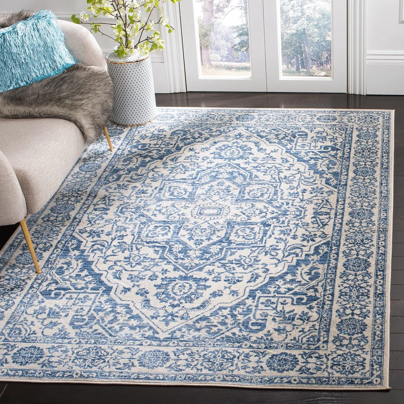 Safavieh Traditional Rug for Living Room, Dining Room, Bedroom - Brentwood Collection, Short Pile, in Navy and Light Grey, 160 X 229 cm