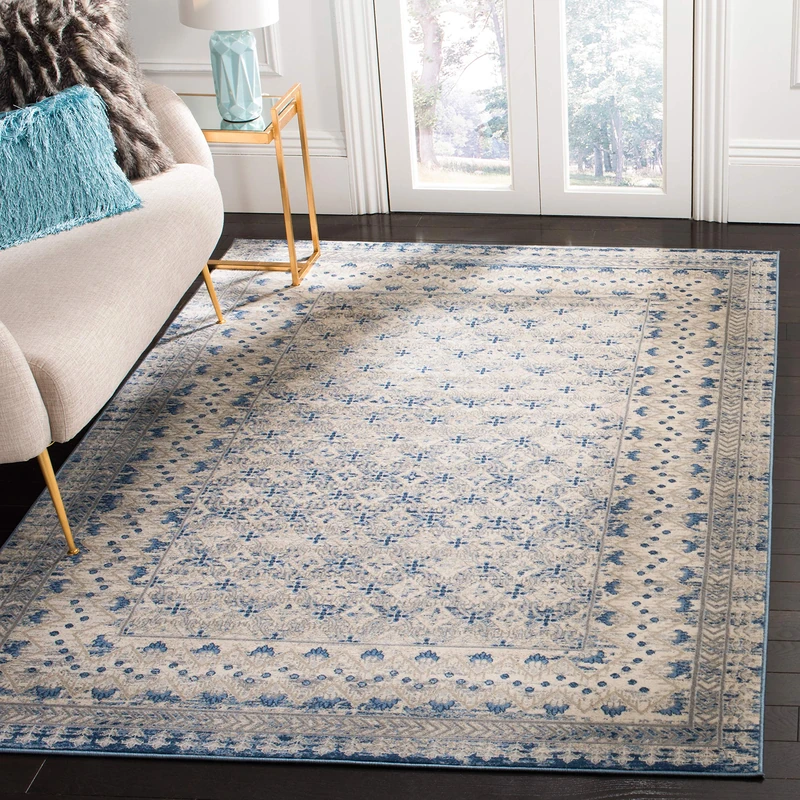 Safavieh Traditional Indoor Woven Rectangle Area Rug, Brentwood Collection, BNT899, in Light Grey/Blue, 122 X 183 cm for Living Room, Bedroom or Any Indoor Space