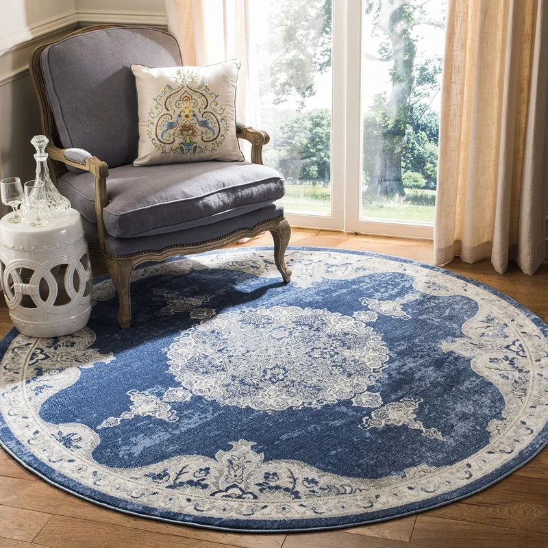 Safavieh Traditional Indoor Woven Round Area Rug, Brentwood Collection, BNT867, in Navy / Light Grey, 201 X 201 cm for Living Room, Bedroom or Any Indoor Space