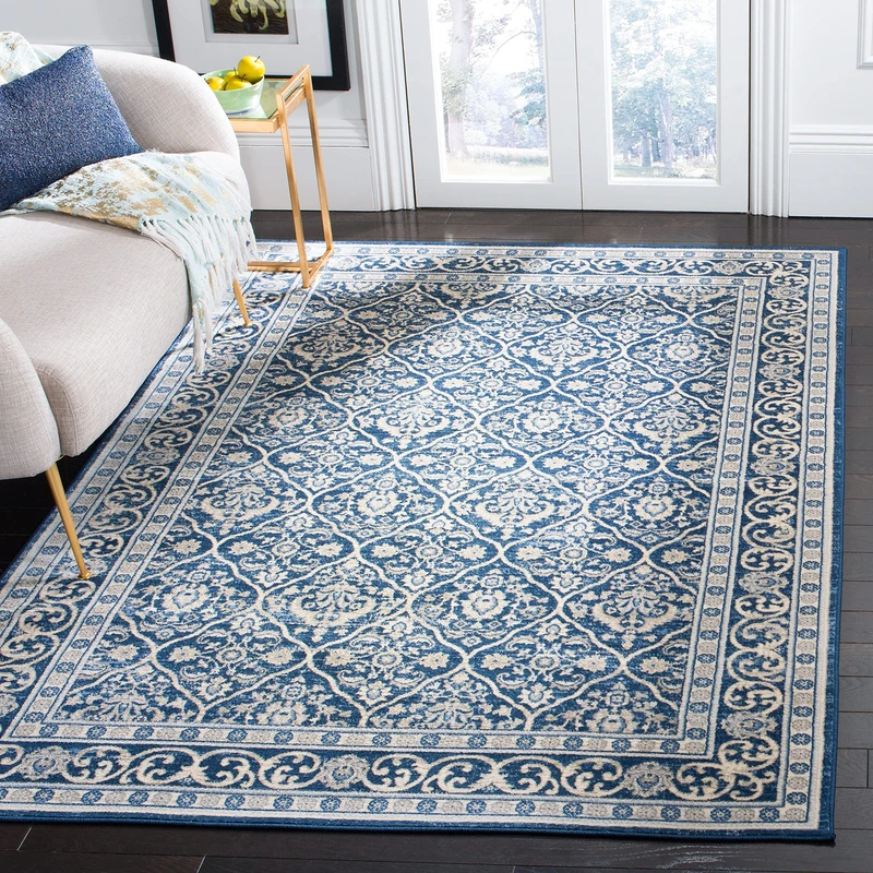 Safavieh Traditional Indoor Woven Rectangle Area Rug, Brentwood Collection, BNT870, in Navy / Light Grey, 160 X 229 cm for Living Room, Bedroom or Any Indoor Space