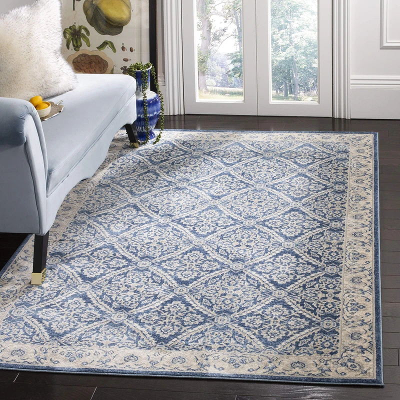 Safavieh Traditional Indoor Woven Rectangle Area Rug, Brentwood Collection, BNT863, in Navy / Creme, 160 X 229 cm for Living Room, Bedroom or Any Indoor Space