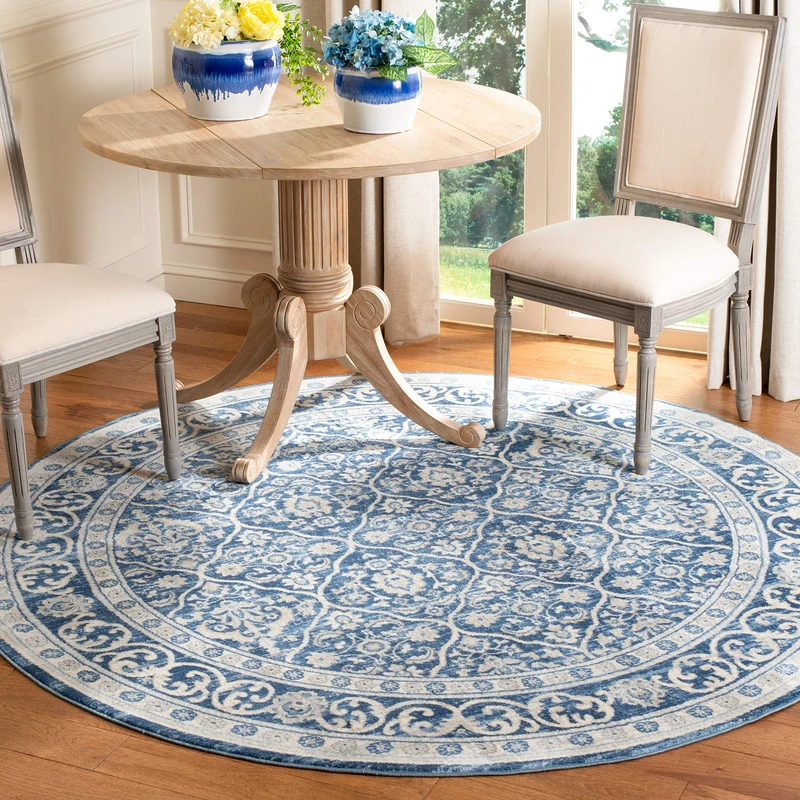 Safavieh Traditional Indoor Woven Round Area Rug, Brentwood Collection, BNT870, in Navy / Light Grey, 201 X 201 cm for Living Room, Bedroom or Any Indoor Space