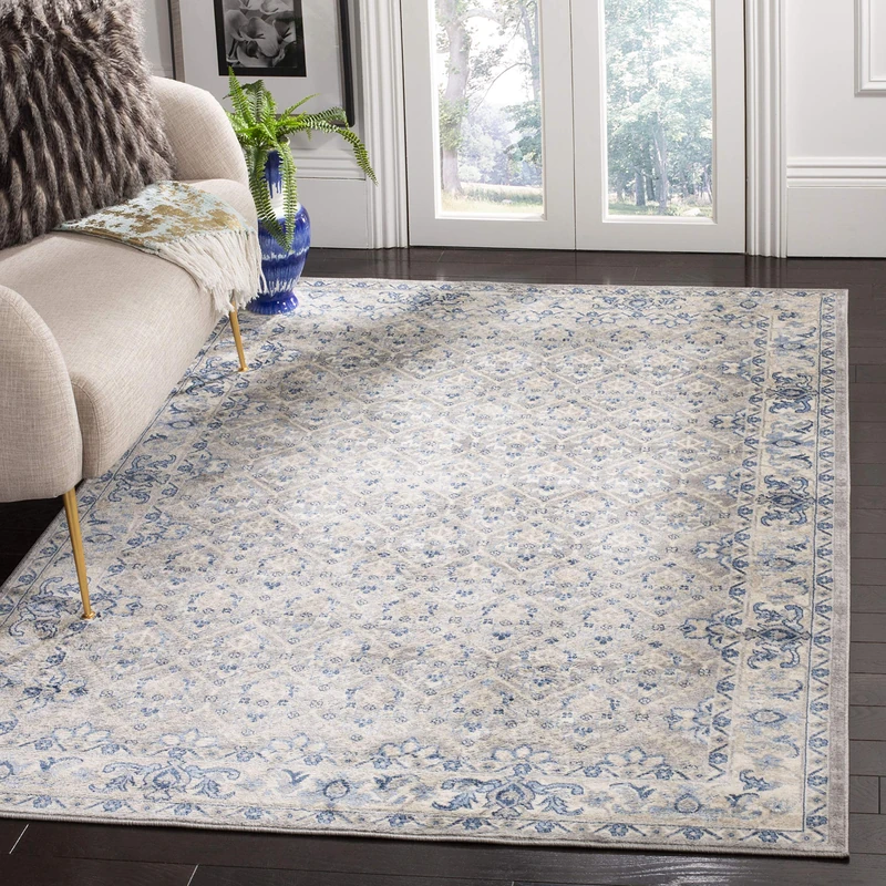 SAFAVIEH Traditional Rug for Living Room, Dining Room, Bedroom - Brentwood Collection, Short Pile, in Light Grey and Blue, 91 X 152 cm