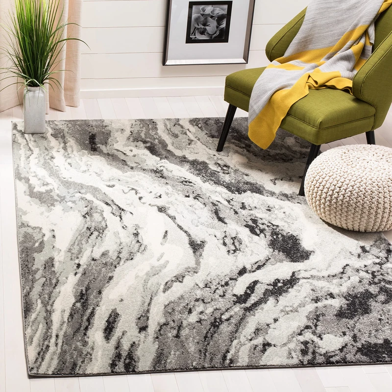 Safavieh Transitional Indoor Woven Rectangle Area Rug, Evoke Collection, EVK285, in Ivory / Grey, 155 X 229 cm for Living Room, Bedroom or Any Indoor Space