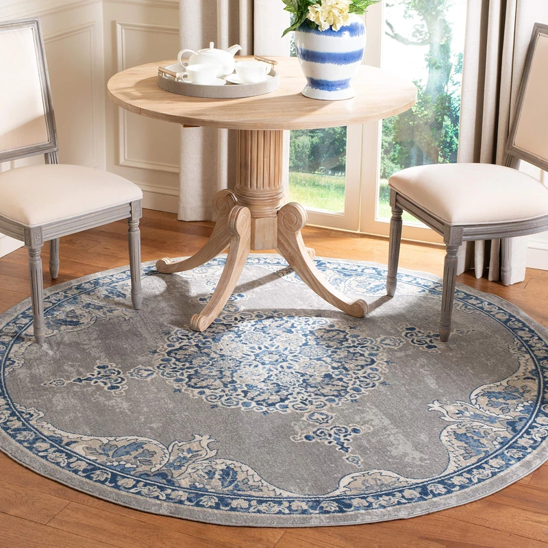 Safavieh Traditional Indoor Woven Round Area Rug, Brentwood Collection, BNT867, in Light Grey / Blue, 201 X 201 cm for Living Room, Bedroom or Any Indoor Space
