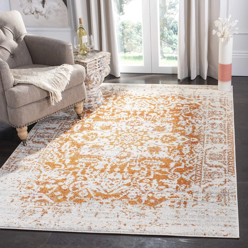 Safavieh Modern Chic Rug for Living Room, Dining Room, Bedroom - Madison Collection, Short Pile, in Orange and Ivory, 201 X 279 cm