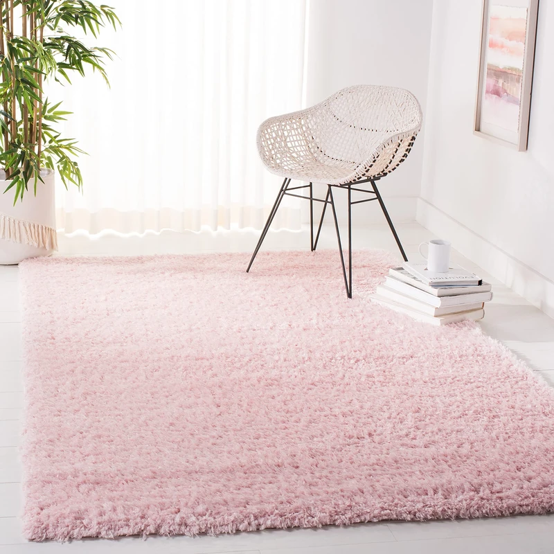 Safavieh Shag Rug for Living Room, Dining Room, Bedroom - Madrid Shag Collection, Short Pile, in Blush, 122 X 183 cm