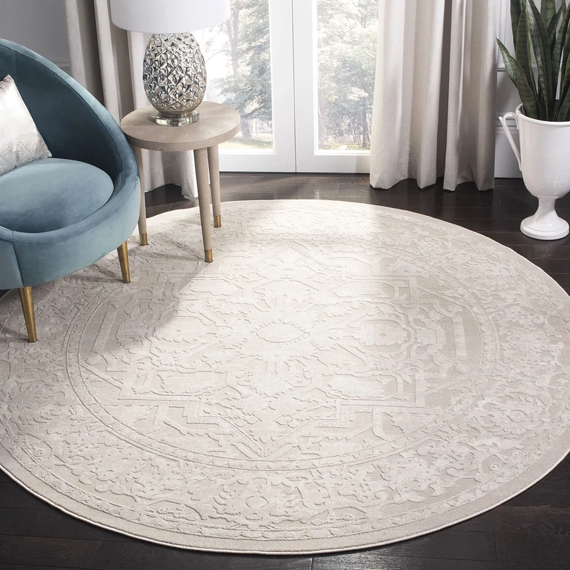 Safavieh Contemporary Rug for Living Room, Dining Room, Bedroom - Reflection Collection, Short Pile, in Cream and Ivory, 200 x 200 cm