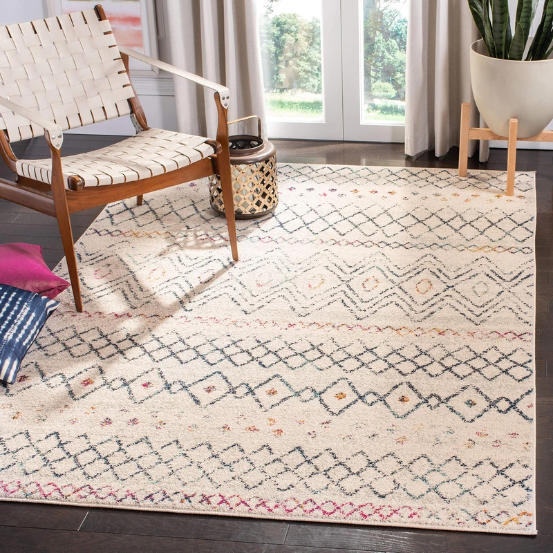 Safavieh Modern Chic Indoor Woven Rectangle Area Rug, Madison Collection, MAD798, in Ivory / Navy, 122 X 183 cm for Living Room, Bedroom or Any Indoor Space