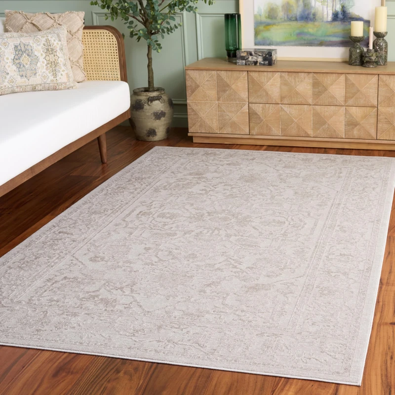 Safavieh Contemporary Rug for Living Room, Dining Room, Bedroom - Reflection Collection, Short Pile, in Cream and Ivory, 122 X 183 cm