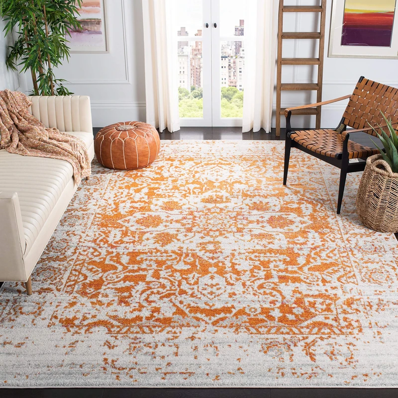 Safavieh Modern Chic Indoor Woven Rectangle Area Rug, Madison Collection, MAD603, in Orange/Ivory, 91 X 152 cm for Living Room, Bedroom or Any Indoor Space