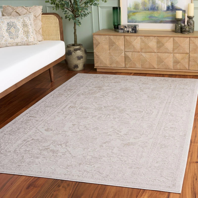 Safavieh Contemporary Rug for Living Room, Dining Room, Bedroom - Reflection Collection, Short Pile, in Cream and Ivory, 91 X 91 cm