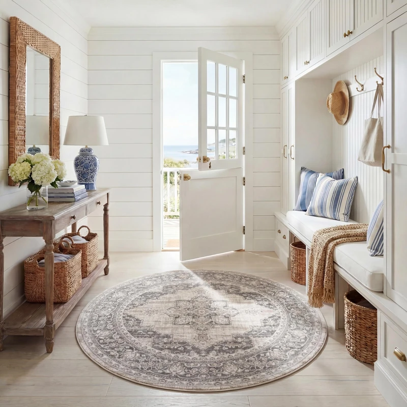 Safavieh Traditional Indoor Woven Round Area Rug, Brentwood Collection, BNT865, in Cream / Grey, 201 X 201 cm for Living Room, Bedroom or Any Indoor Space - Image 1
