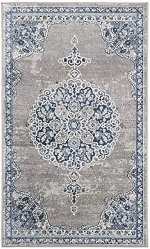 Safavieh Traditional Indoor Woven Rectangle Area Rug, Brentwood Collection, BNT867, in Light Grey / Blue, 91 X 152 cm for Living Room, Bedroom or Any Indoor Space