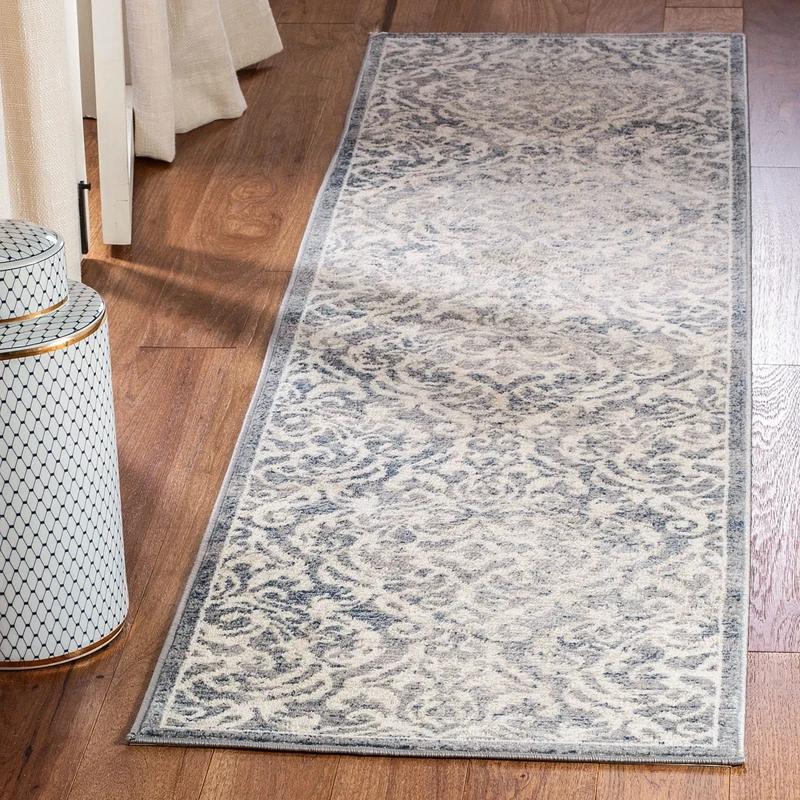 Safavieh Traditional Indoor Woven Runner Area Rug, Brentwood Collection, BNT810, in Light Grey / Blue, 61 X 244 cm for Living Room, Bedroom or Any Indoor Space