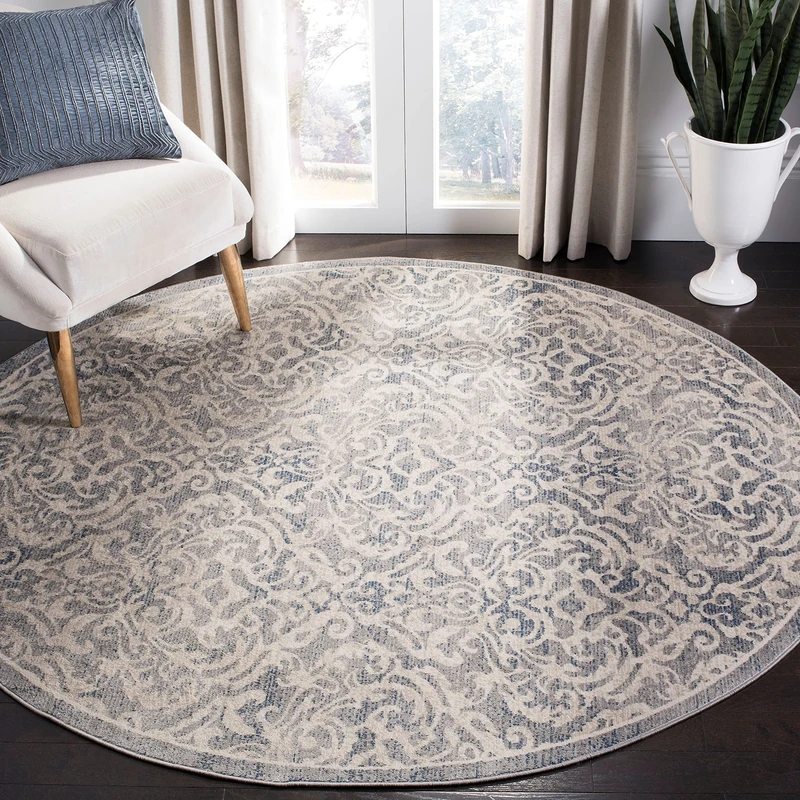 Safavieh Traditional Indoor Woven Round Area Rug, Brentwood Collection, BNT810, in Light Grey / Blue, 201 X 201 cm for Living Room, Bedroom or Any Indoor Space