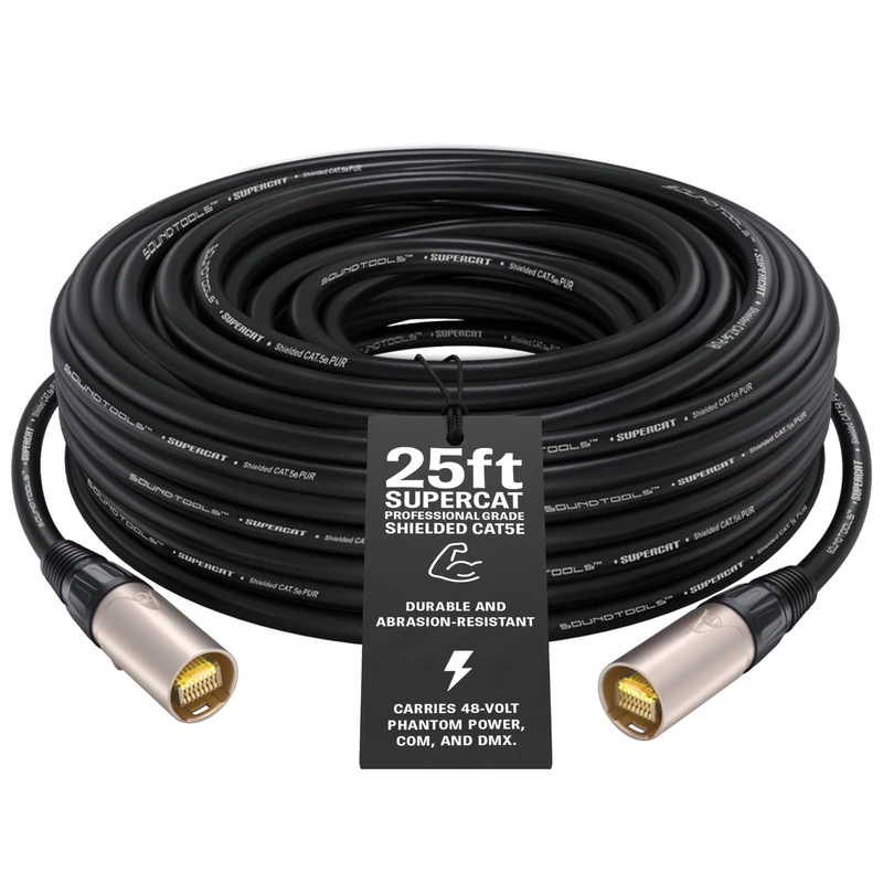 SoundTools SuperCAT Professional Grade Shielded CAT5e Cable etherCON (25 feet, Black)