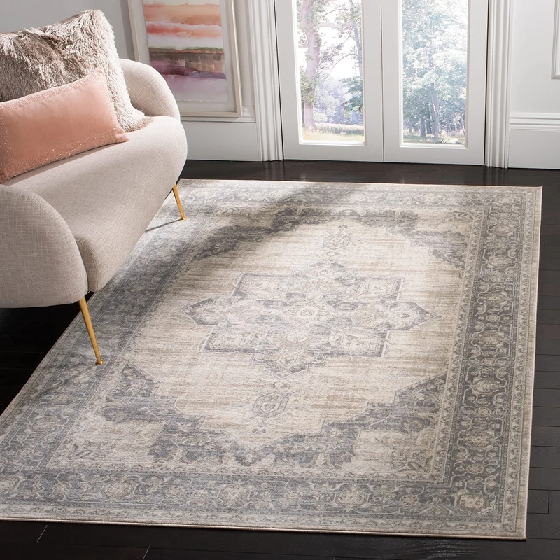 Safavieh Traditional Indoor Woven Rectangle Area Rug, Brentwood Collection, BNT865, in Cream / Grey, 160 X 229 cm for Living Room, Bedroom or Any Indoor Space