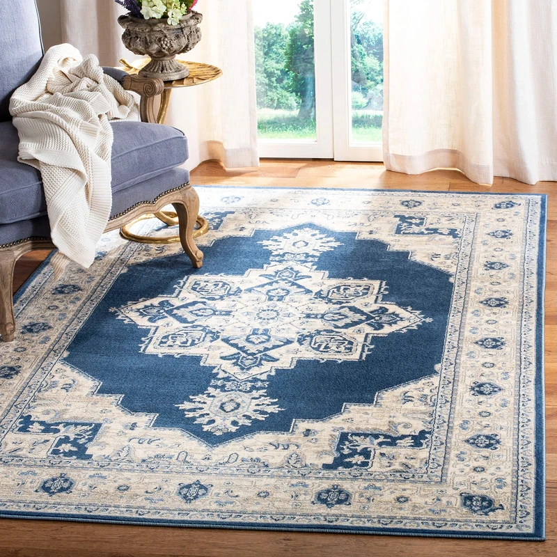 Safavieh Traditional Indoor Woven Rectangle Area Rug, Brentwood Collection, BNT865, in Navy / Creme, 91 X 152 cm for Living Room, Bedroom or Any Indoor Space