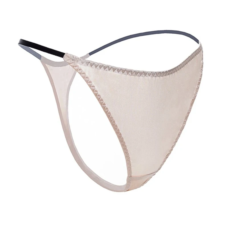 SilRiver Womens Silk Spandex G-String Thong Panty, Sexy T-Back Underwear with Soft Satin (X-Large, Moon White)
